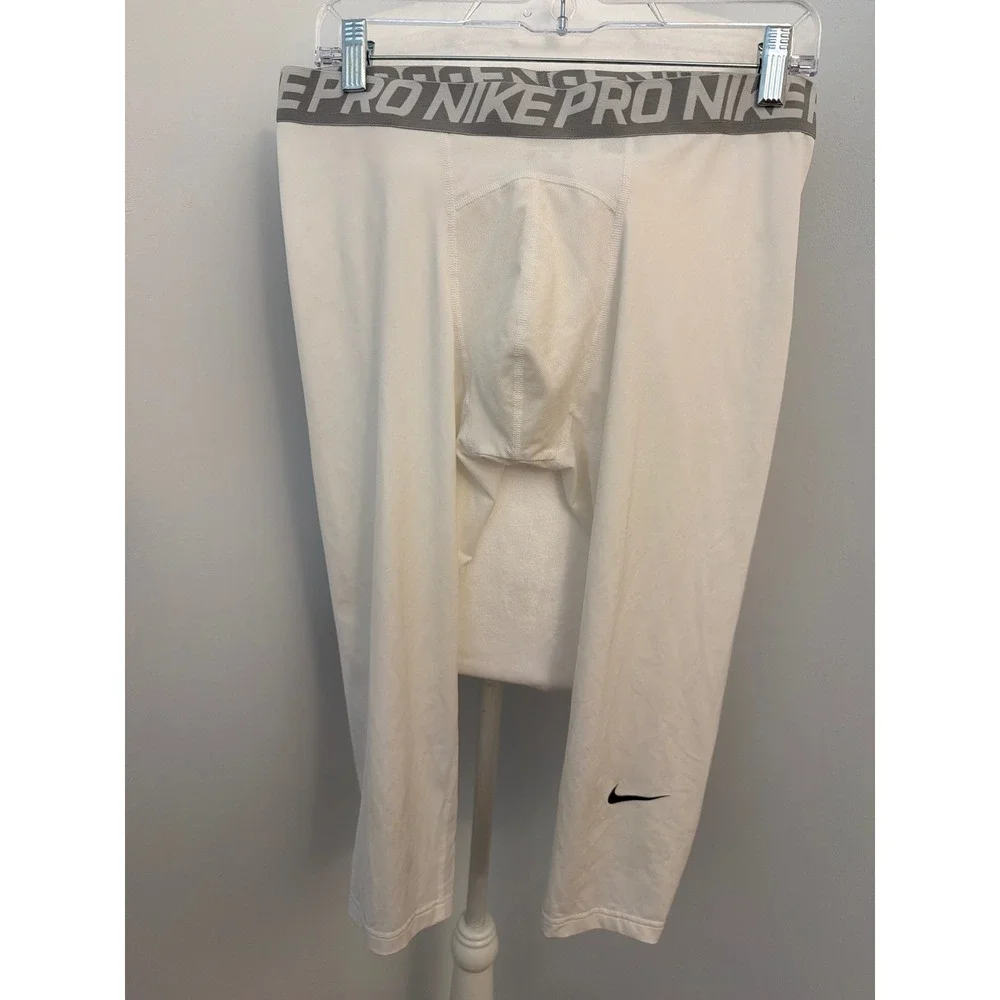 Nike Pro Dri-FIT Compression Tights Mens XXL White 3/4 Length Leggings Layer